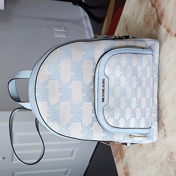 MICHAEL KORS JAYCEE MEDIUM ZIP POCKET BACKPACK BAG Jacquard Vista Blue - Picture 1 of 16